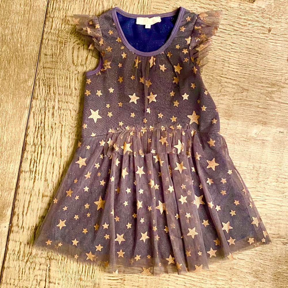 Truly Me Gray w/ Gold Stars Little Girls Dress